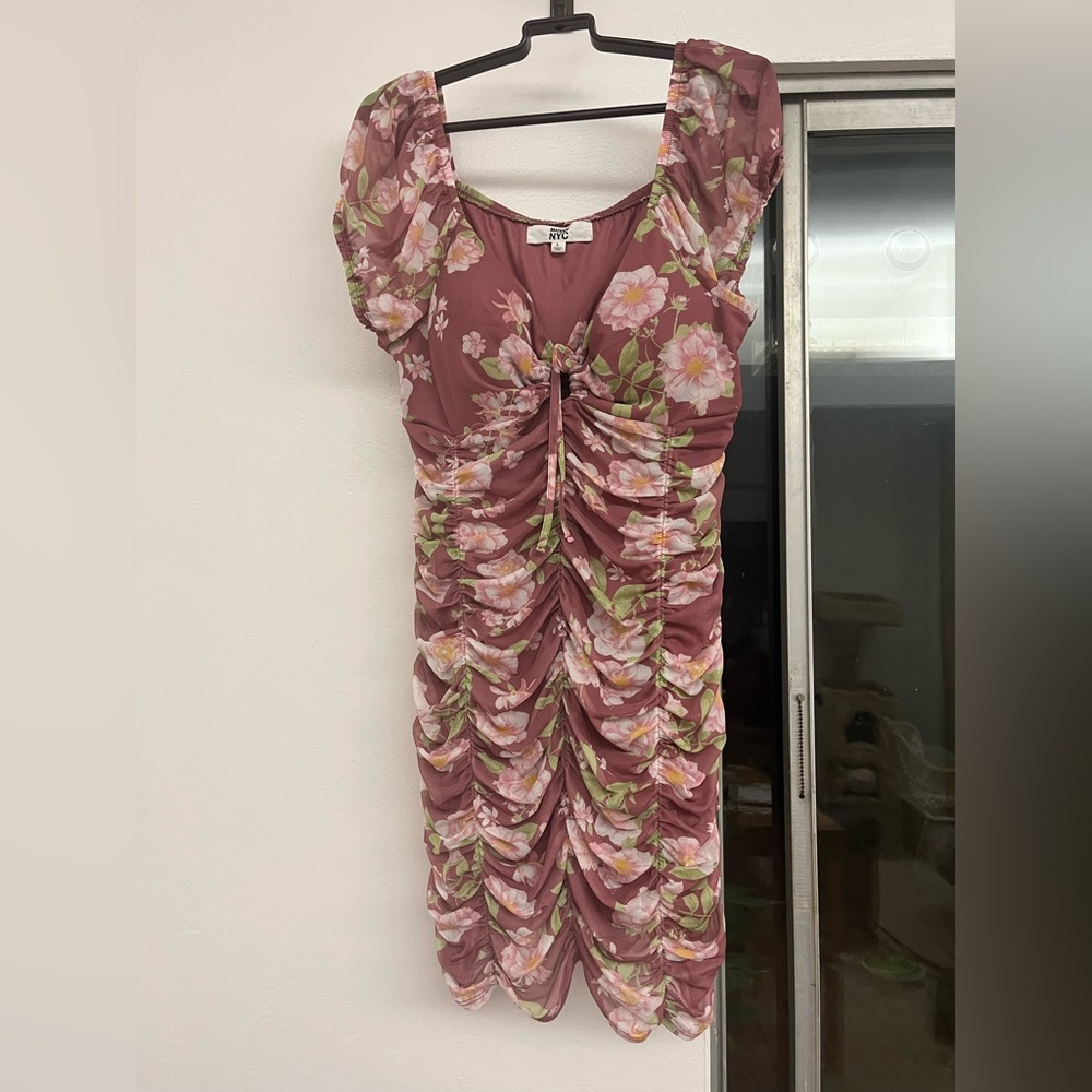 Madden NYC Ruched Pink Floral BodyCon Dress